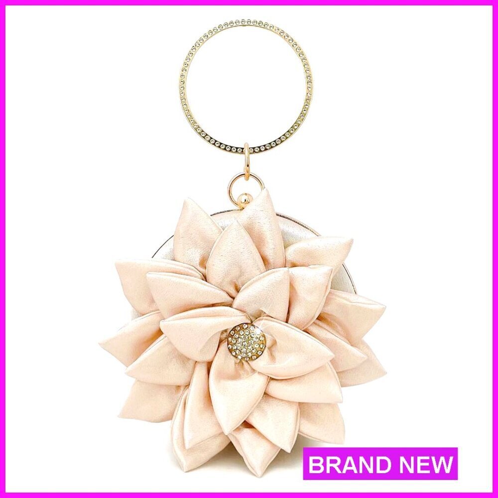Silk Evening Bag Elegant 3D Rose Rhinestone Handle Clutch Special Occasion